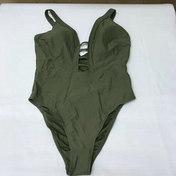 Cupshe Oasis Green Strappy Front Blocked One Piece Swimsuit NWT Size Large - Picture 3 of 6